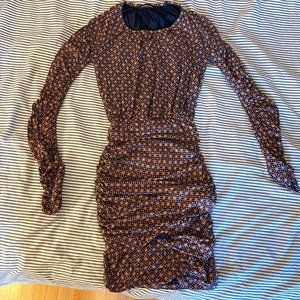 STINE GOYA Geometric Patterned Midi Dress in Black and Orange